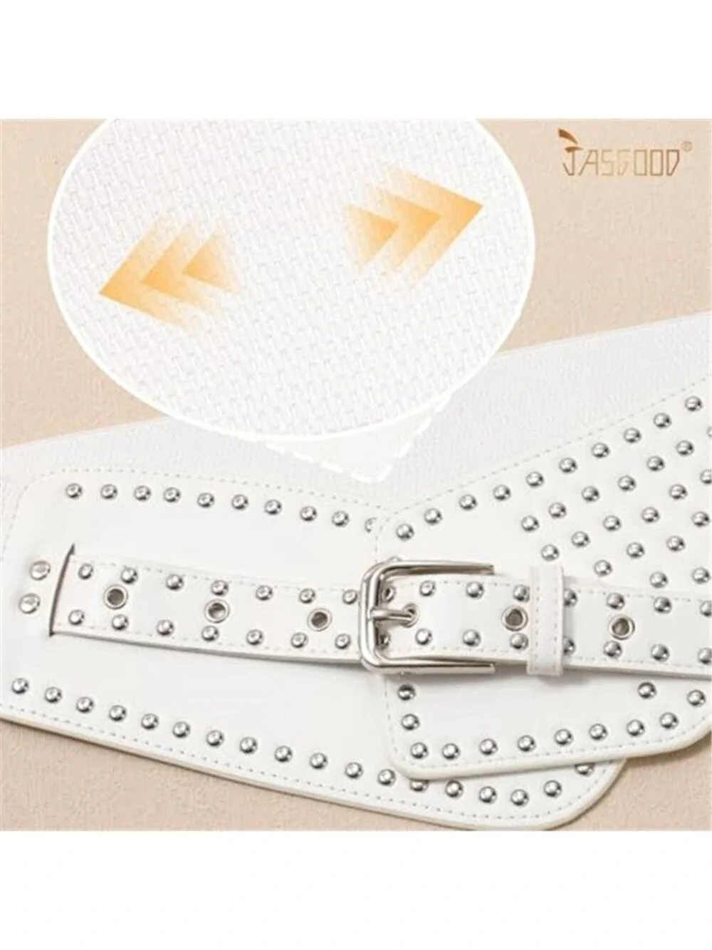 Womens Stretchy Waist Belt White Retro Studs Belts for Dress